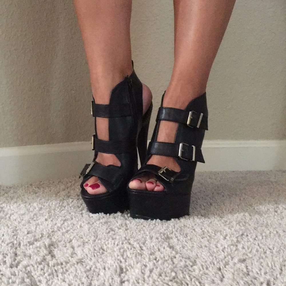 Black, buckled booties